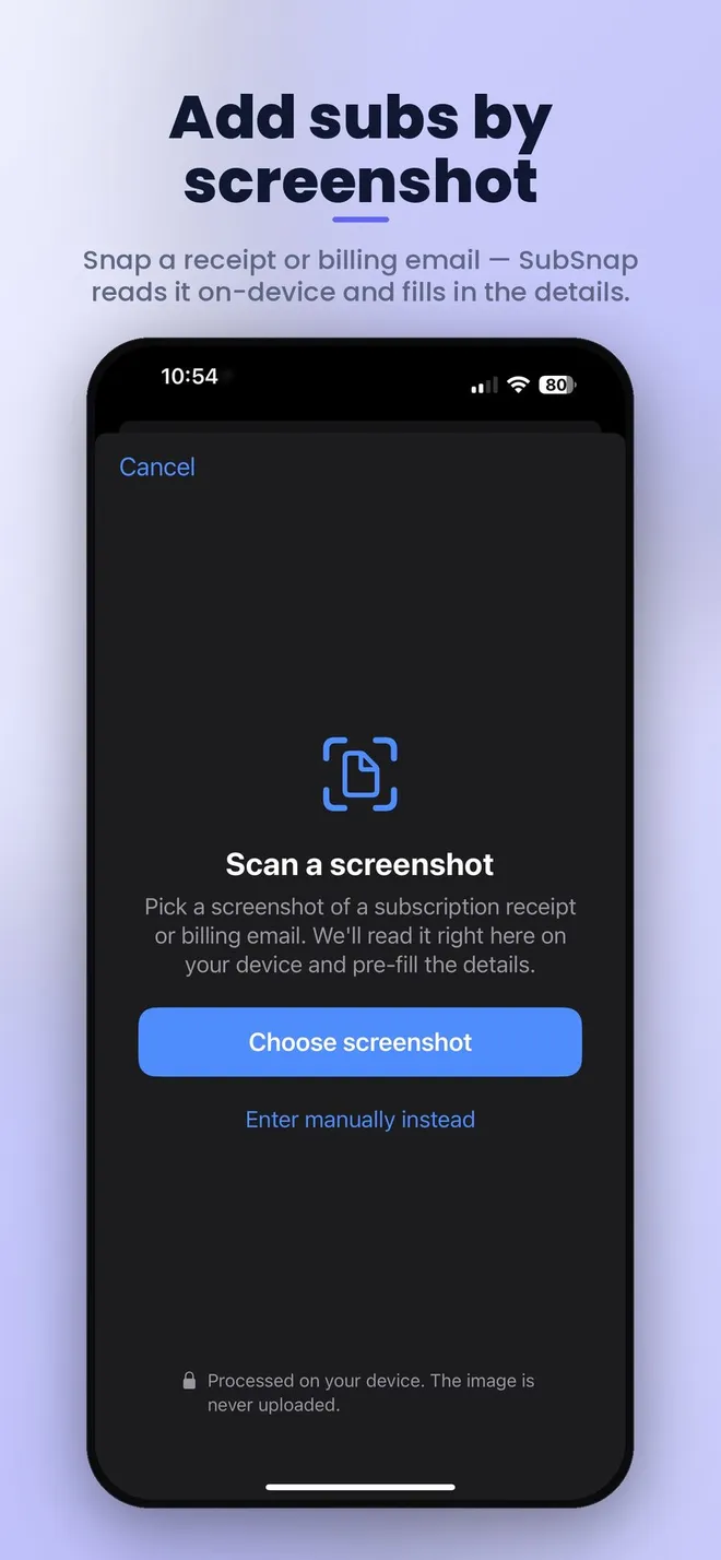 SubsSnap App Store screenshot with subscription overview
