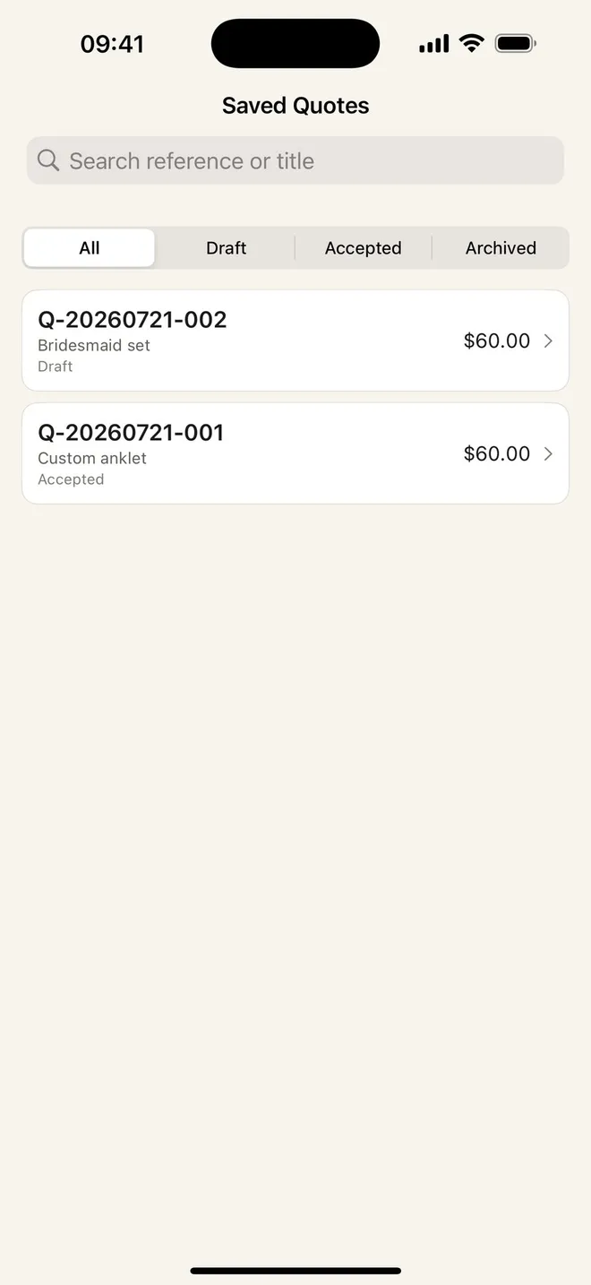 Jewelry Pricing Calculator quote screen