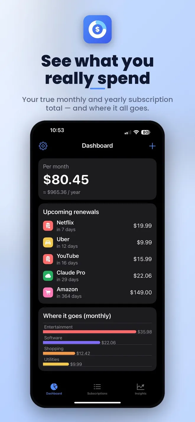 SubsSnap subscription tracker App Store screenshot