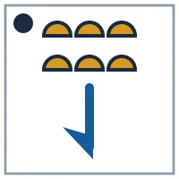 6 solid halfdiscs; hook points down; mark in the top-left corner