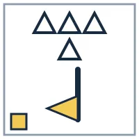 4 outline triangles; flag points down; mark in the bottom-left corner