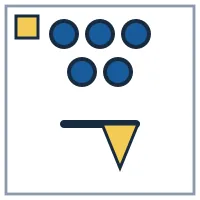 5 solid circles; flag points right; mark in the top-left corner
