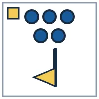 5 solid circles; flag points down; mark in the top-left corner