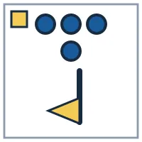 4 solid circles; flag points down; mark in the top-left corner
